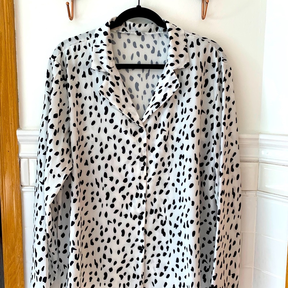 White and black polka dot dress shirt